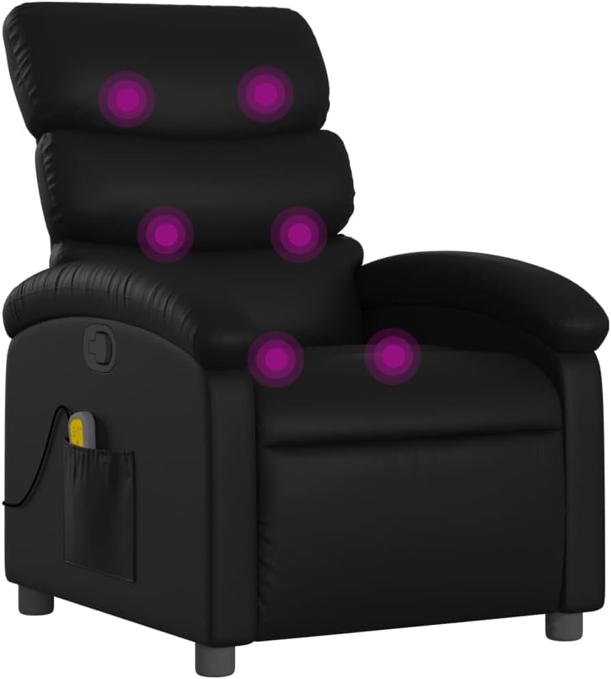 vidaXL Massage Recliner Chair for Adults, Single Theater Seating with Vibration Massage & Manually Adjustable Backrest/Footrest, Modern Reclining Sofa for Living Room, Cream Leather