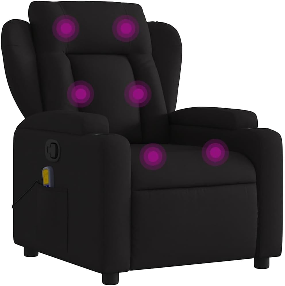 vidaXL Massage Recliner Chair - Cream Fabric - Manual Recliner with 6-Point Vibration Massage, Cup Holders, and Side Pocket for Living Room/Office - Adjustable Footrest and Backrest