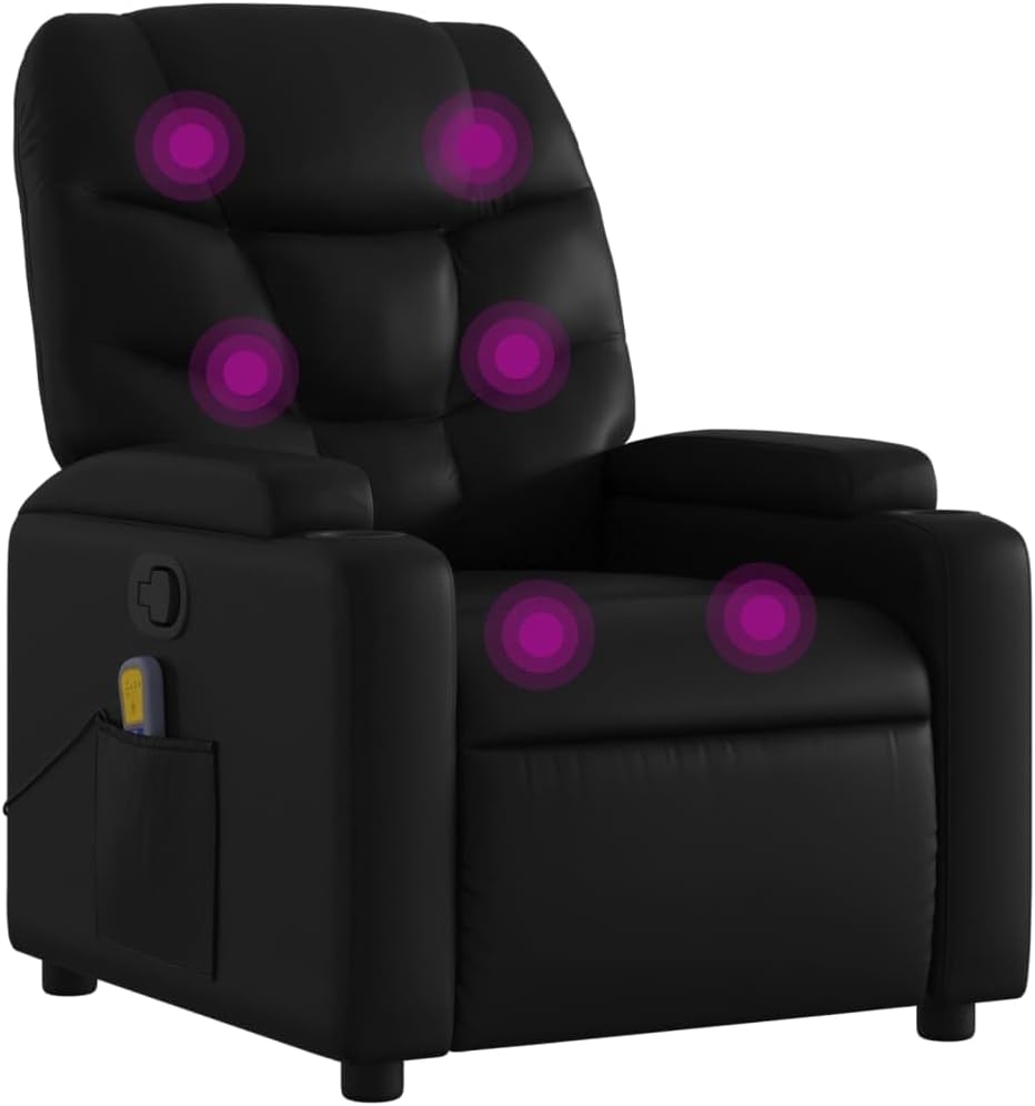 vidaXL Faux Leather Massage Recliner Chair in Cream - Manual Reclining Armchair with Cup Holders for Living Room Comfort