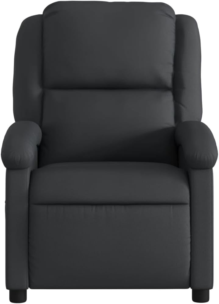 vidaXL Recliner Chair - Black Real Leather, Manual Reclining Function, Comfortable Seating with Solid Wood and Metal Frame, for Office or Living Room
