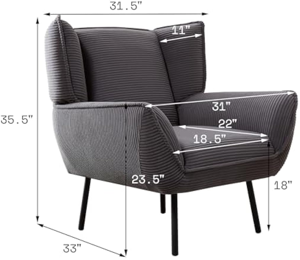 AMERLIFE Accent Chair Set- Wingback Upholstered Living Room Chair, Grey Reading Armchair for Meeting Room, Comfy Corduroy Chair Set of 4