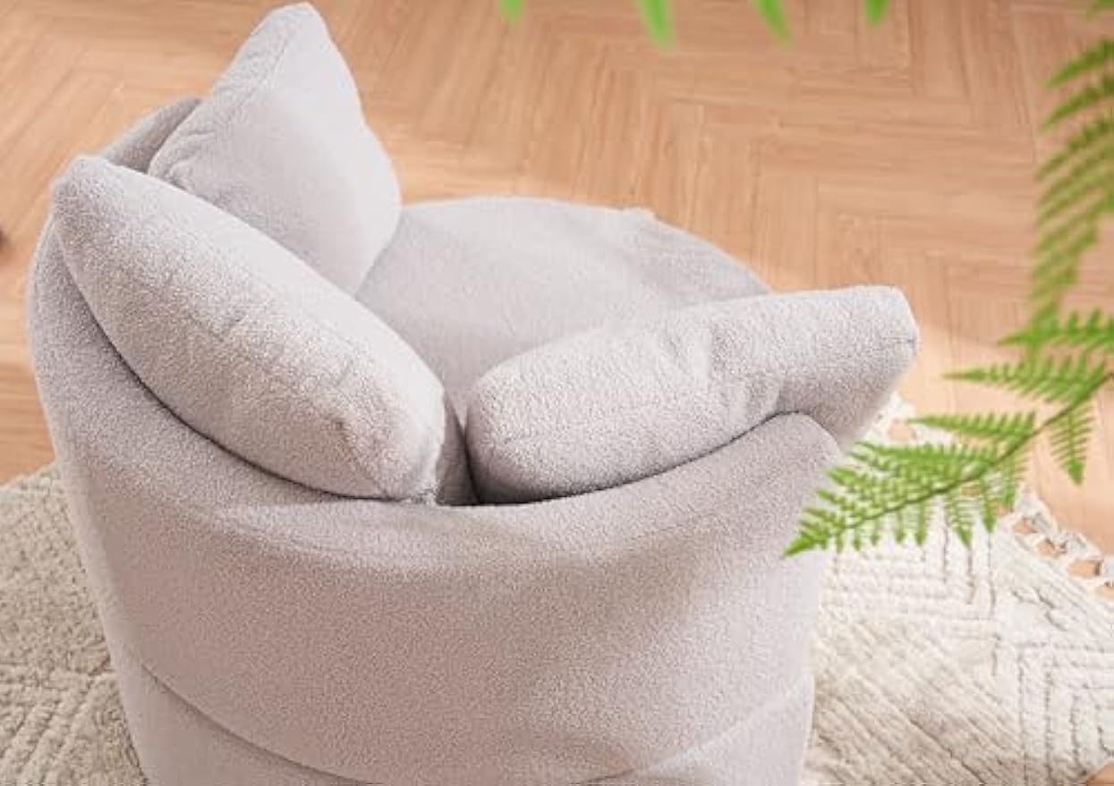Teddy Fabric Swivel Chair with Storage, 360° Swivel, Back Cushion, Modern Living Room Chair, Light Gray, 31.5W x 33.9D x 26H in