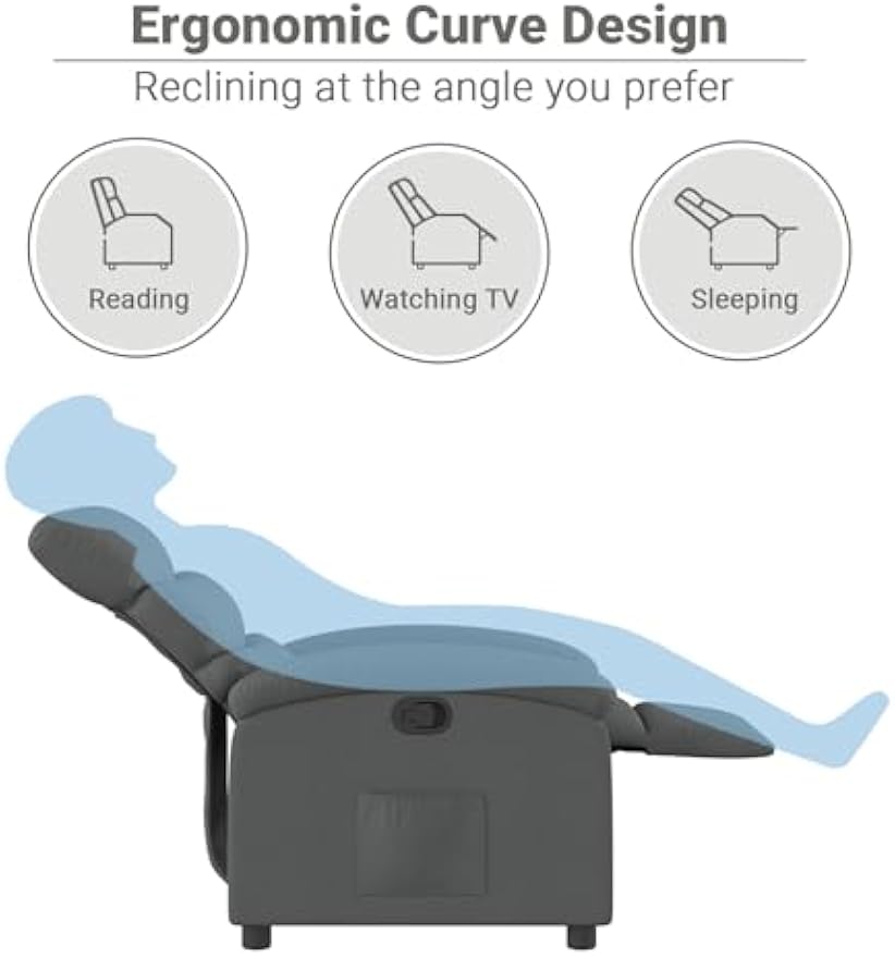 vidaXL Manual Recliner Chair for Adults, Single Home Theater Seating with Lumbar Support & Adjustable Backrest/Footrest, Modern Reclining Sofa for Living Room, Dark Gray Fabric