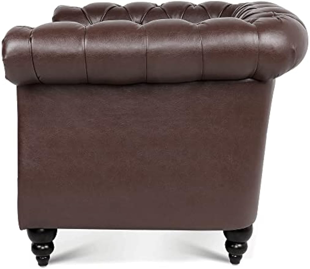 Bellemave Chesterfield Leather Club Chair, Single Tufted Sofa, Throne Chair, Vintage Living Room Furniture, Accent Rolled Arm Chairs for Bedroom Apartment, Dark Brown PU