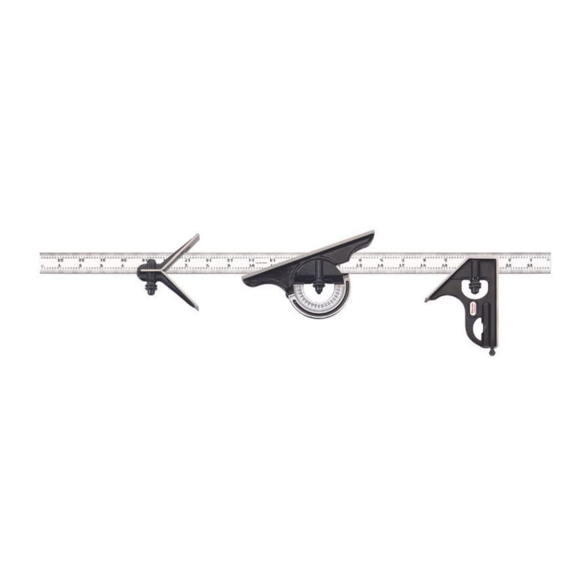 Starrett Combination Set with Square, Center and Reversible Protractor Head and Blade - 12" Blade Length, Forged and Hardened Steel, 16R Graduation Type - C434-12-16R