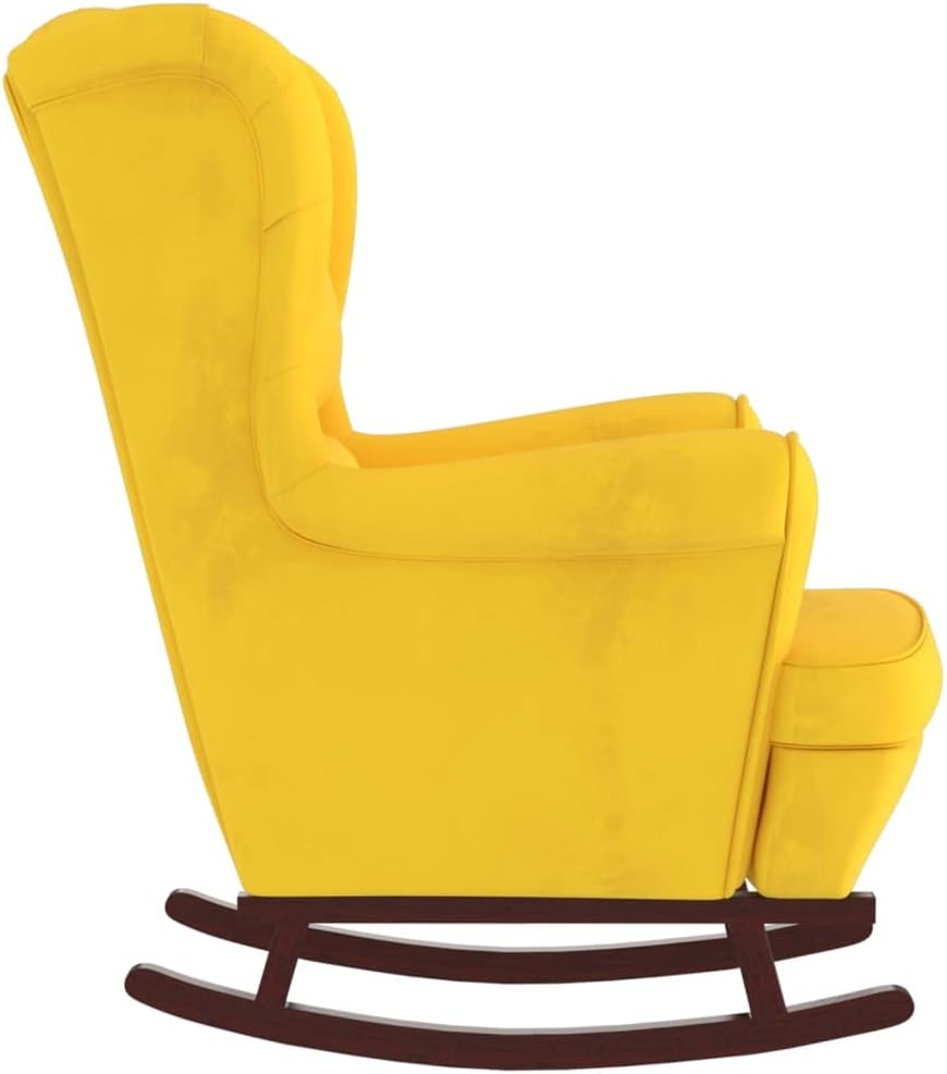 vidaXL Yellow Velvet Rocking Chair with Solid Rubber Wood Legs - Comfortable Seating for Living Room, Lounge Area
