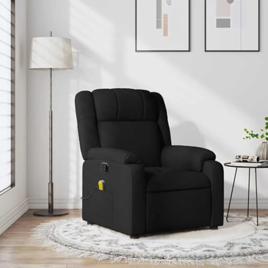 vidaXL Black Massage Recliner Chair Adjustable Vibration Seating Modern Fabric Living Room Bedroom Sofa Reclining Armchair Comfort TV Single