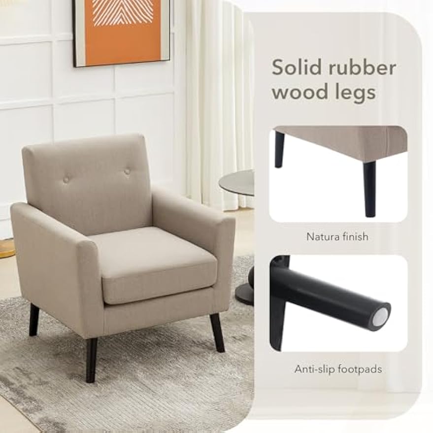 Accent Chair for Living Room Chairs,Mid Century Modern Armchair Comfy Upholstered Reading Accent Chairs,Single Sofa Chair With Wood Legs & Thicker Seat Cushion for Living Room Bedroom,2PCS Grey