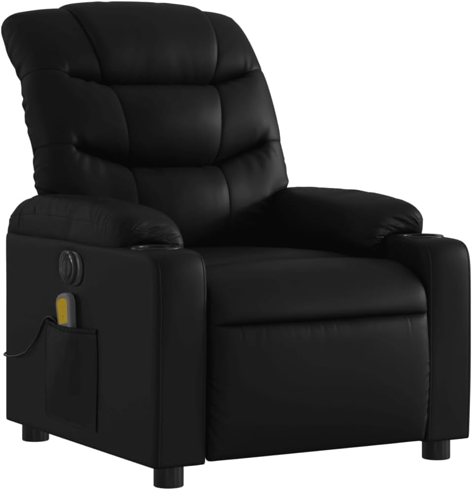vidaXL Gray Faux Leather Massage Recliner Chair - Manual Reclining Lounge Seat with Cup Holders for Living Room Comfort