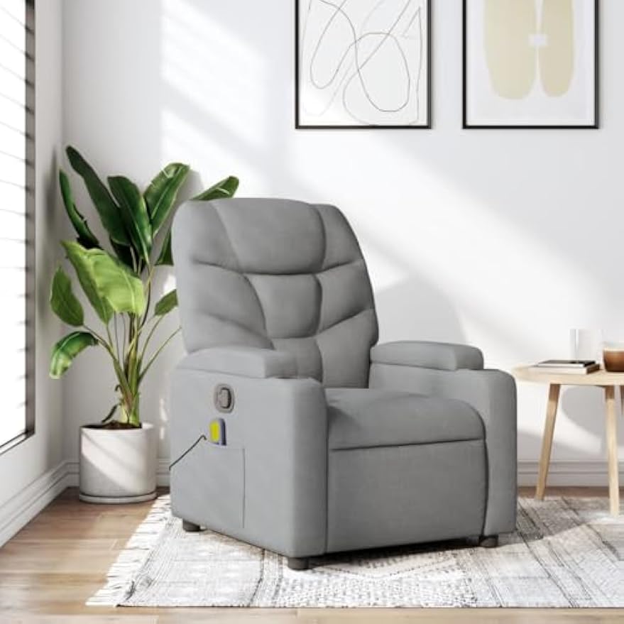 vidaXL Light Grey Fabric Massage Recliner Chair with Adjustable Armrests, Built-in Functionality Perfect for Living Rooms and TV Watching