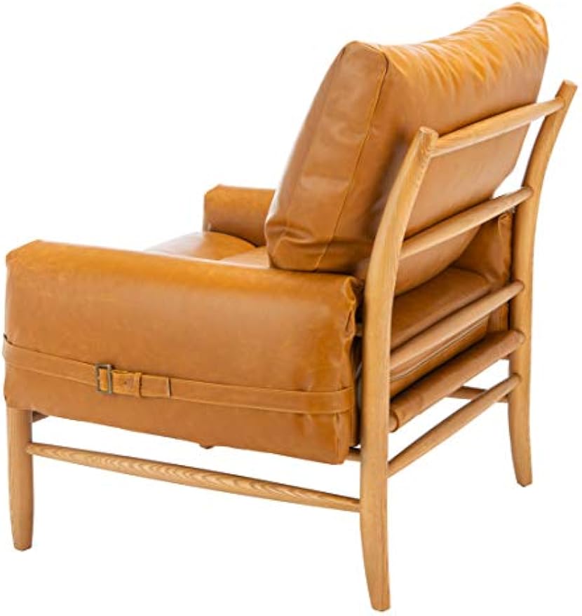 Safavieh Home Oslo Mid-Century Caramel Brown Faux Leather and Natural Arm Chair
