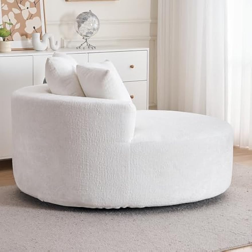 54" W Oversized Round Swivel Accent Barrel Chair Lounge Chaise Indoor, 360° Rotating Chenille Upholstered Cloud Large Circle Chair,No Assembly Wide Deep Seat Single Sofa Armchair for Living Room