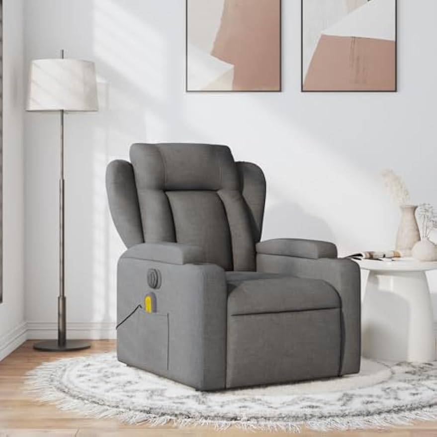 vidaXL Massage Recliner Chair, Adjustable Reclining Armchair for Elderly, Wingback Recliner for Home Theater Cinema, Modern Style, Dark Gray Fabric