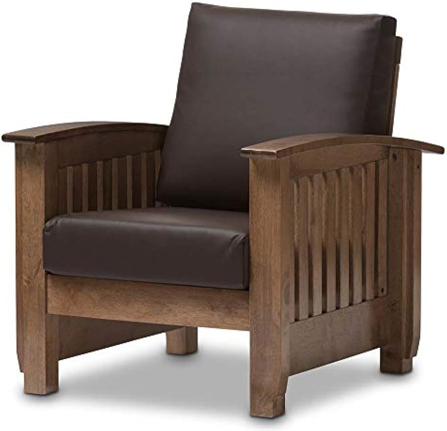 Baxton Studio Charlotte Faux Leather Chair, Dark Brown and Walnut Brown