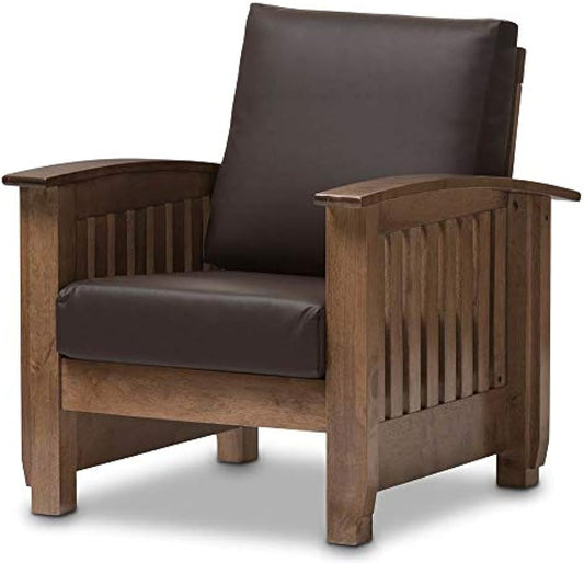 Baxton Studio Charlotte Faux Leather Chair, Dark Brown and Walnut Brown