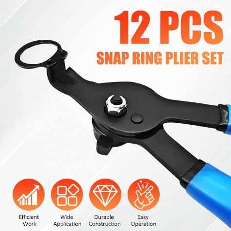 12 Pcs Snap Ring Pliers Set, Heavy Duty Fixed Tip Combination Internal External Versatile Retaining Snap Ring Pliers for 0.038in 0.047in 0.070in 0.090in