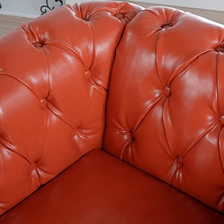 Bellemave Orange Leather Chesterfield Tufted Club Chair, Single, Modern, Traditional, Living Room, Bedroom, Office