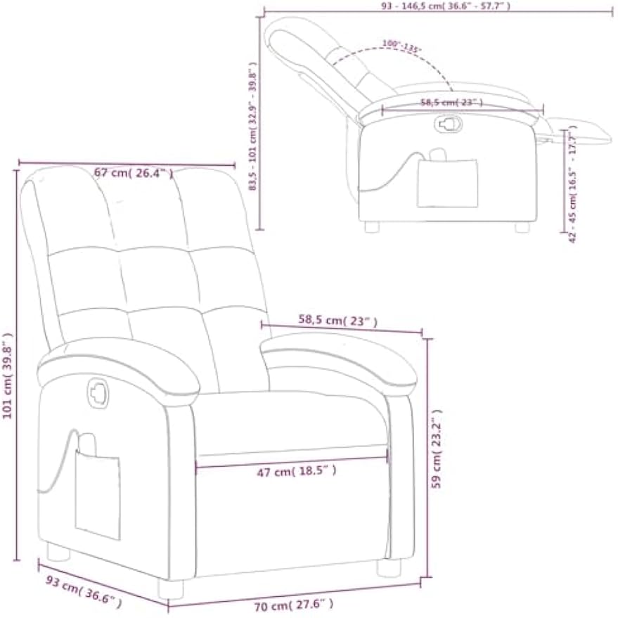 vidaXL Massage Recliner Chair - Wine Red Fabric Adjustable Armchair, 6-Point Vibrating Massage, Side Pocket, Manual Recline up to 135° for Living Room or Lounge