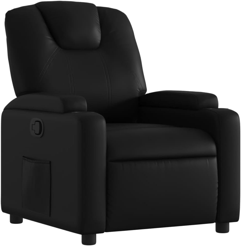 vidaXL Black Faux Leather Electric Recliner Chair - Motorized Reclining Armchair with Cup Holders for Living Room/Office