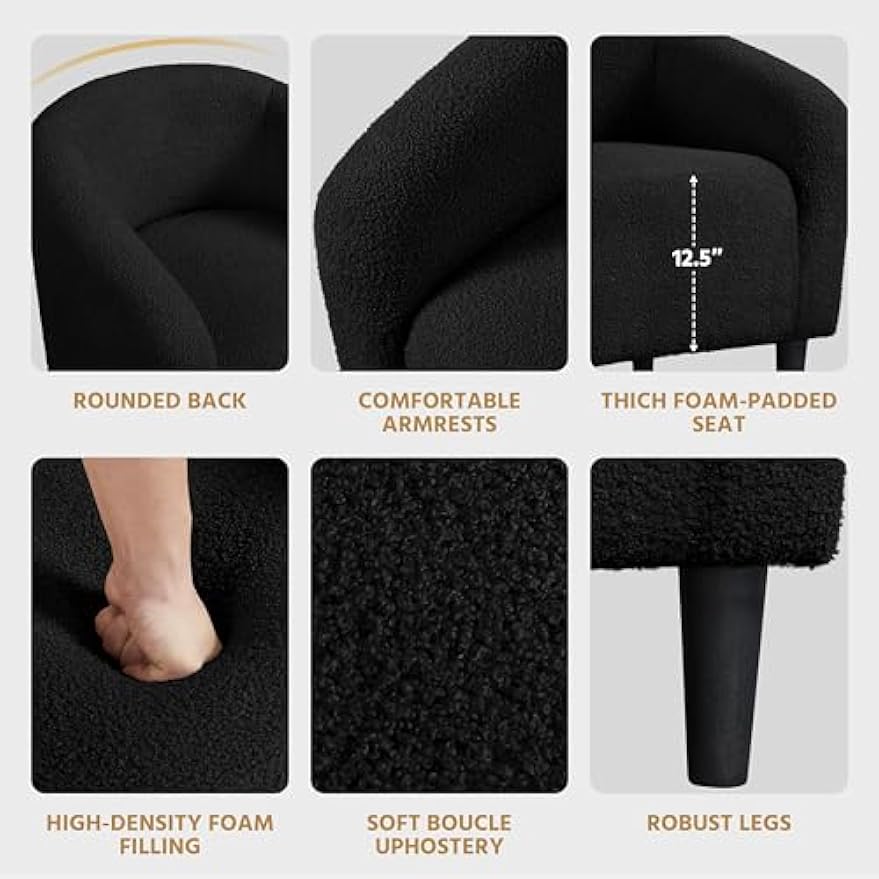 Topeakmart Barrel Chair, Soft Sherpa Accent Chair Side Chair Club Chair Modern Style Deep Seating Barrel Armchair for Living Room Furniture Reading Room Bedroom, Set of 2, Black