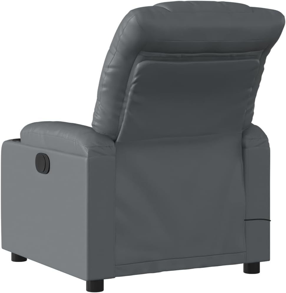 vidaXL Gray Faux Leather Massage Recliner Chair - Manual Reclining Lounge Seat with Cup Holders for Living Room Comfort