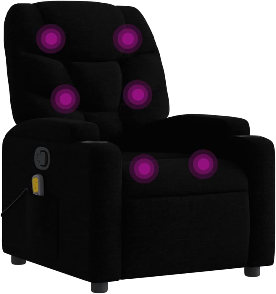 vidaXL Massage Recliner Chair - Manual, Vibrating, Dark Gray Fabric, Multi-Position, Foam Padded, Cup Holders, Solid Wood/Metal Frame for Office, Living Room, Bedroom