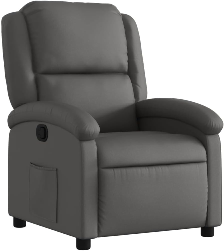 vidaXL Recliner Chair - Black Real Leather, Manual Reclining Function, Comfortable Seating with Solid Wood and Metal Frame, for Office or Living Room