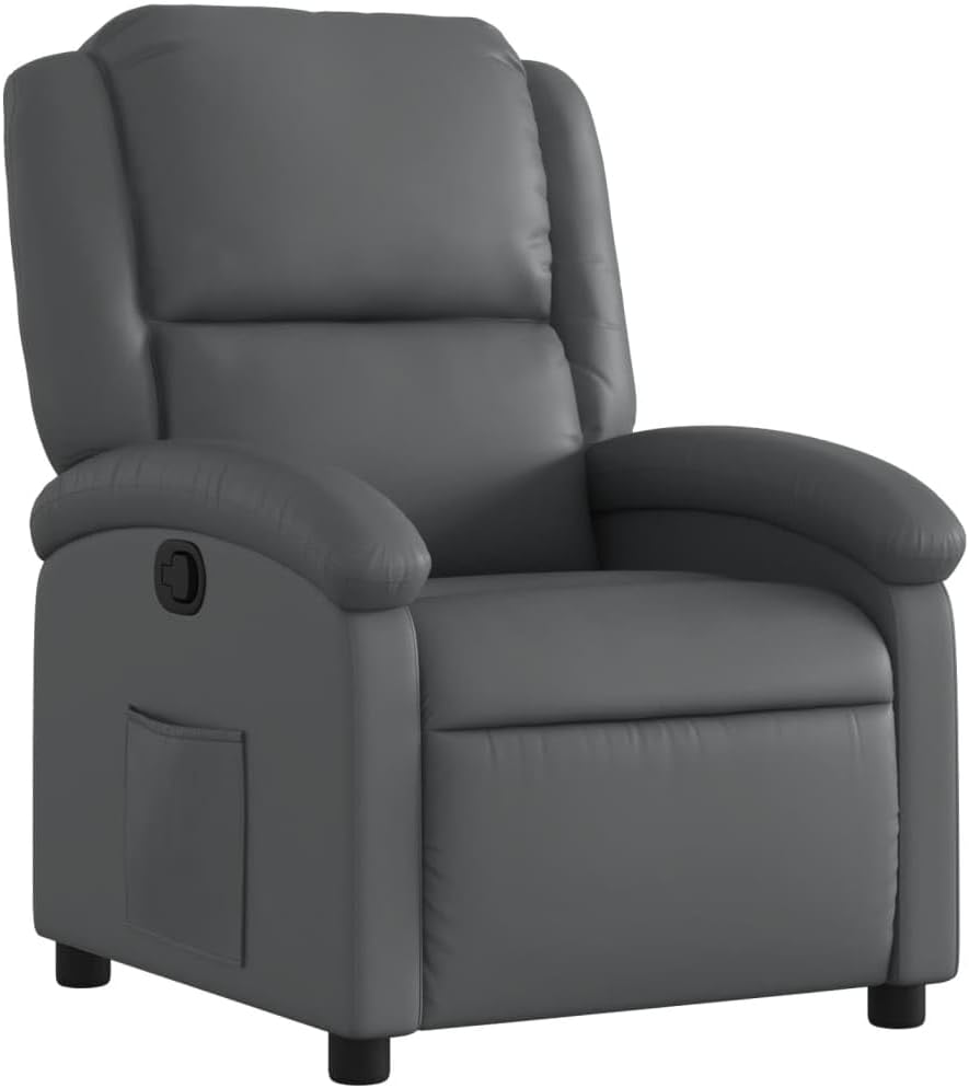 vidaXL Black Faux Leather Recliner Chair - Manual Recline, Wingback, Foam Padding, Side Pocket, Wood/Metal Frame for Living Room/Theater