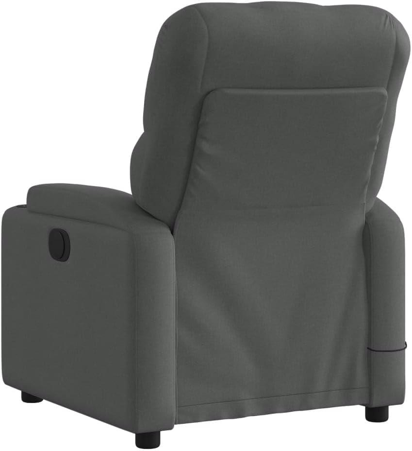 vidaXL Massage Recliner Chair - Dark Gray Fabric Lounger with 6-Point Vibration Massage, Manual Reclining Handle, Cup Holders and Side Pocket, Comfort Padded Seat for Living Room