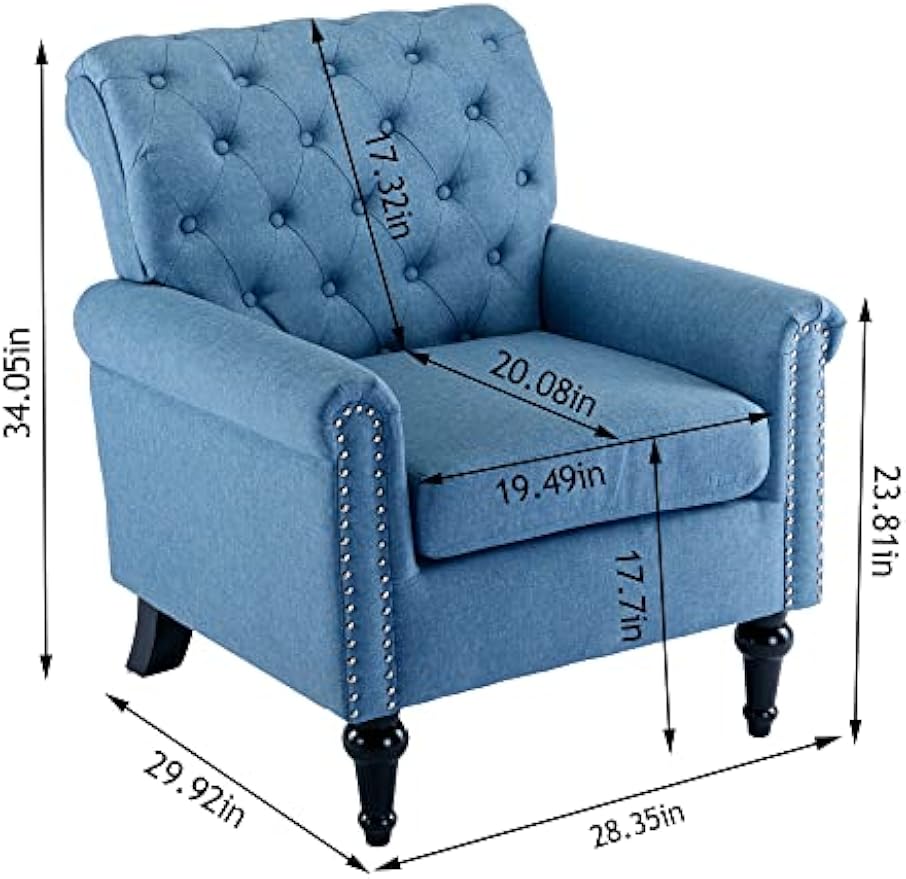 Upholstered Accent Chairs,Mid Century Armchair Sofa Chairs,Comfy Living Room Chair,Button Tufted Reading Chair for Living Room, Bedroom,Study (2, Blue)
