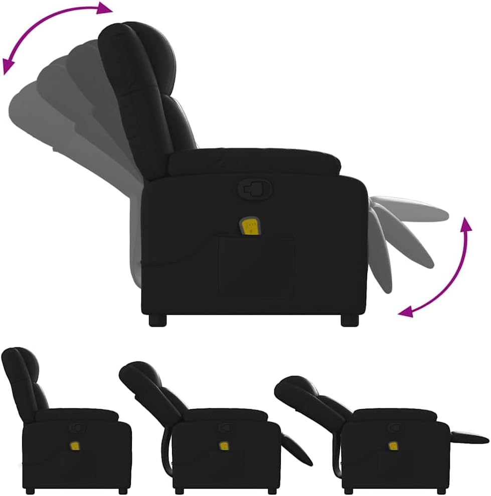 vidaXL Black Faux Leather Massage Recliner Chair - Manual Recline Armchair with Vibration Massage, Side Pocket, and Durable Frame for Living Room or Lounge