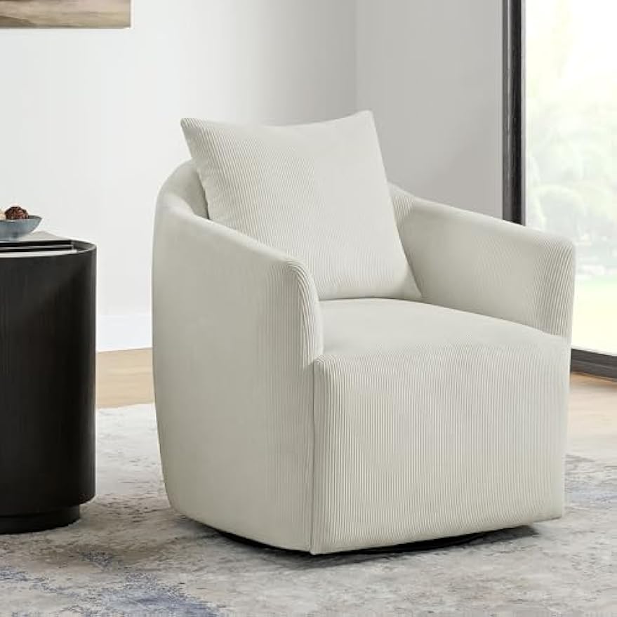 Swivel Accent Chair Modern Corduroy Barrel Armchair for Reading Room Livingroom Bedroom,2PCS,Beige