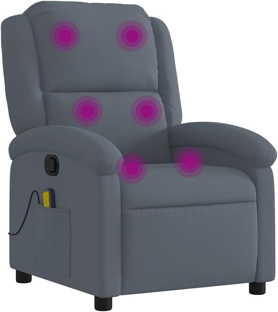 vidaXL Dark Gray Velvet Massage Recliner Chair - Manual Recline - 6-Point Vibration - Living Room/Bedroom/Office