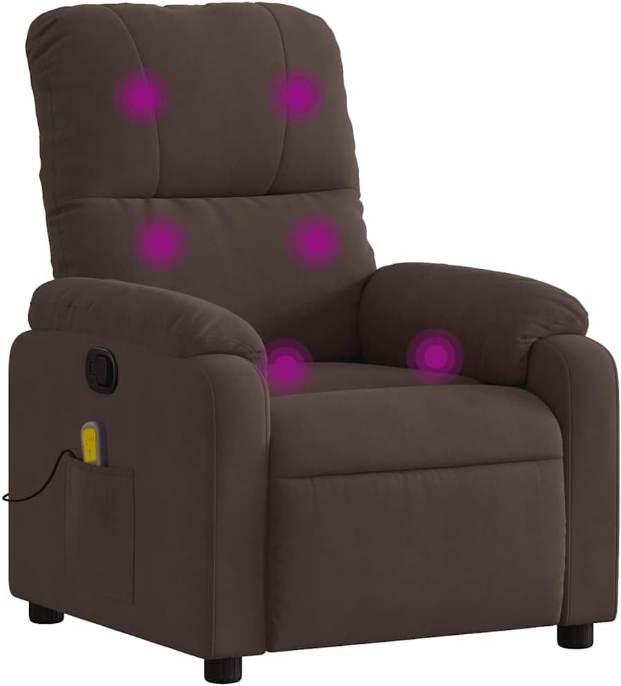 vidaXL Black Microfiber Fabric Massage Recliner Chair - 6-Vibration Push Manual Recliner with Side Pocket for Living Room
