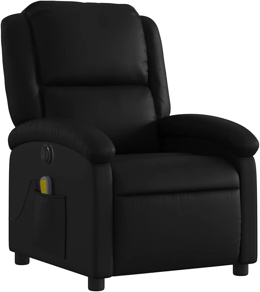 vidaXL Black Faux Leather Massage Recliner Chair - Manual Recline, Vibrating Massage Points, Plush Padding, Side Pocket, Sturdy Frame for Living Room/Lounge