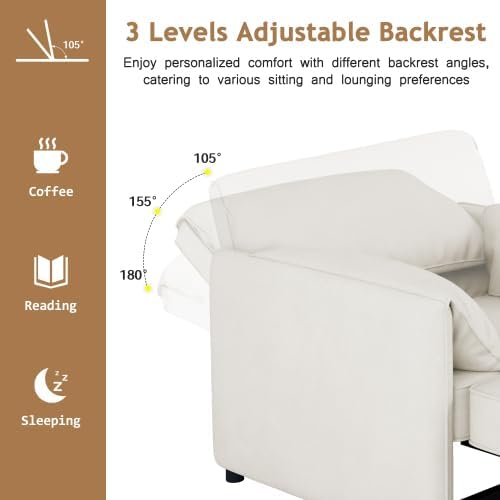 Sleeper Sofa Chair 3-in-1 Convertible, Pullout Sofa Bed with Adjustable Backrest and Thicked Cushions, Linen Fabric Armchair for Living Room, Bedroom, Apartment (White)
