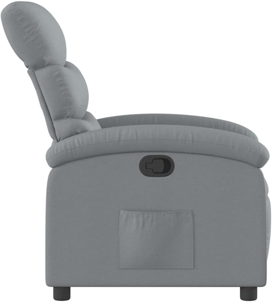 vidaXL Light Gray Manual Recliner Chair - Adjustable Fabric Lounger with Side Pocket and Cozy Foam Padding for Living Room, Study
