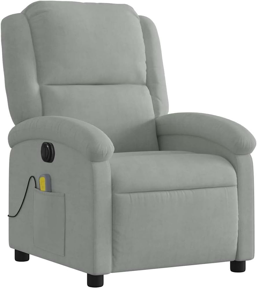 vidaXL Electric Massage Recliner Chair - Wingback Black Velvet Armchair with Vibration Function & Motorized Recline for Living Room/Bedroom
