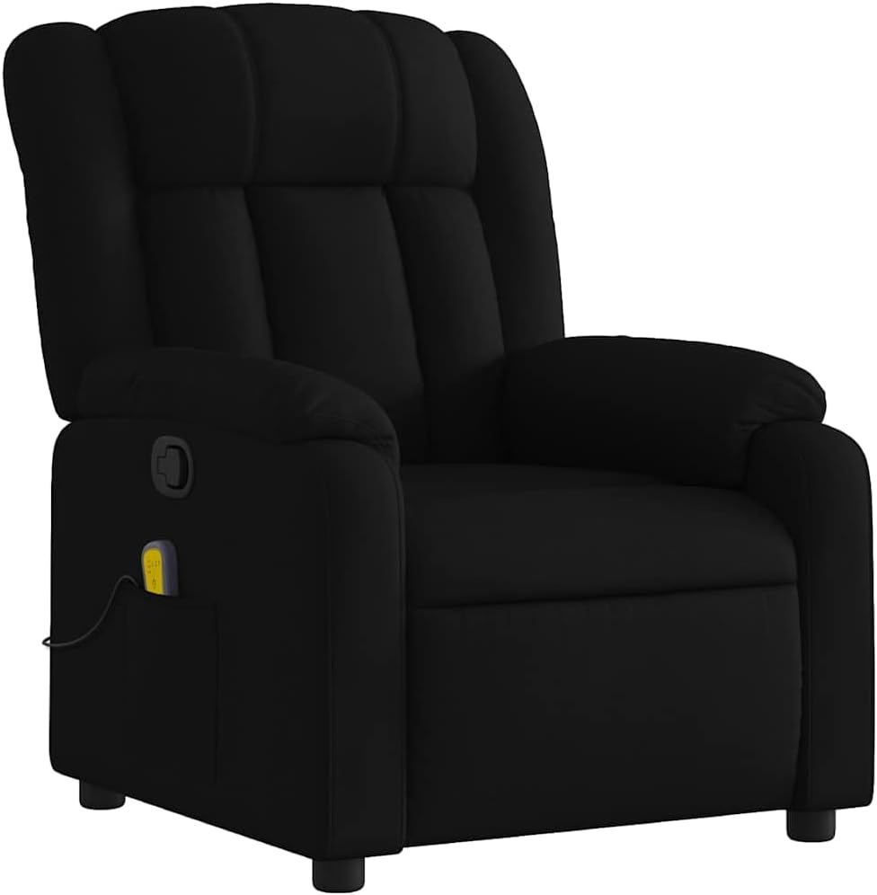 vidaXL Black Fabric Massage Recliner Chair - Manual Recline, Vibration Function, Comfy Fabric Seating Area, Home/Living Room