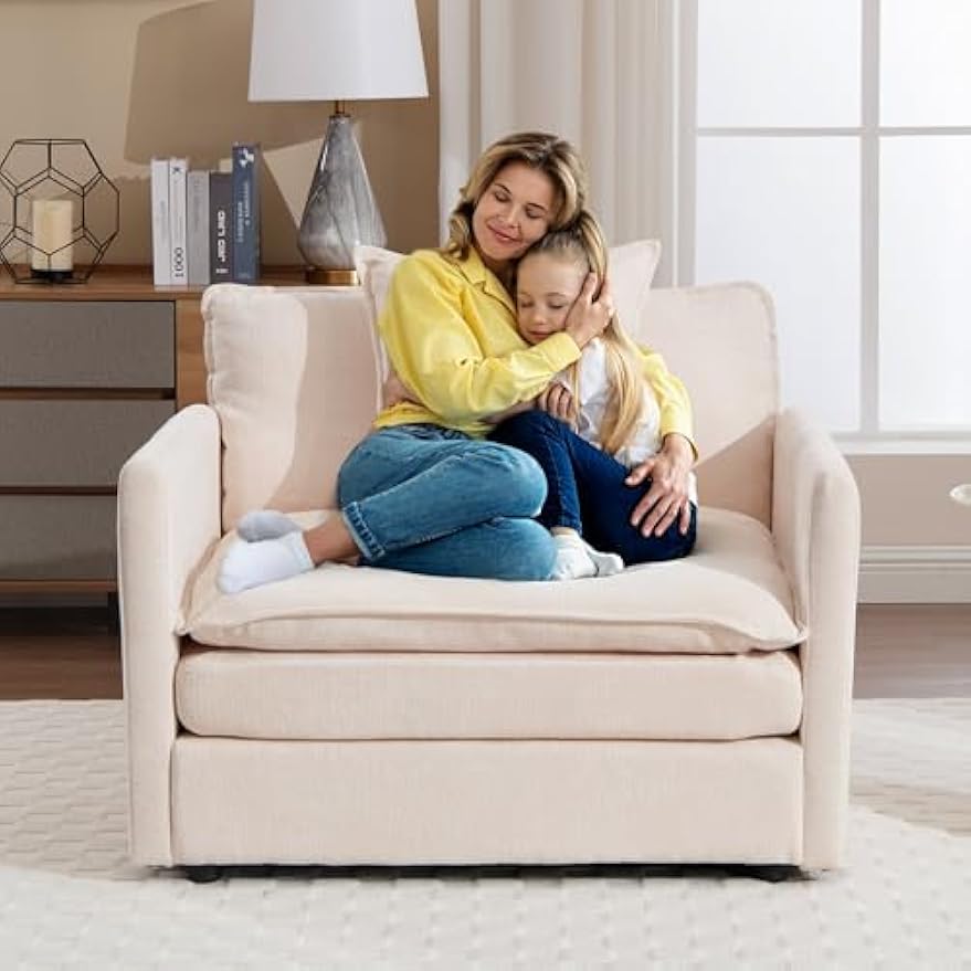 SLEERWAY Single Upholstered Oversized Chair, Modern Comfy Living Room Chair, Chenille Large Cloud Couch Accent Chair, Lounge Chair Indoor and A Half for Bedroom Office Apartment, Beige