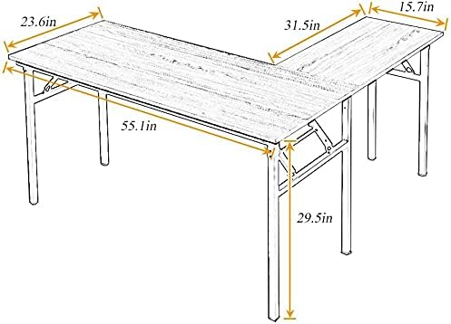 SogesGame 55 × 55 Inches Large L-Shaped Folding Desk,One-Step Assembly,Home Office Desk,Workstation,White,AC11DW-S8-US