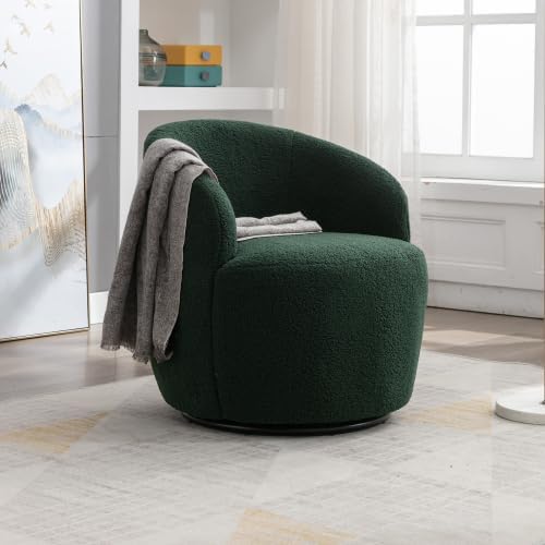Ball & Cast Modern Swivel Accent Chair,Velvet Upholstered Armchair,Small Single Sofa with Semi-Circular Backrest for Living Room Bedroom Home Office,White