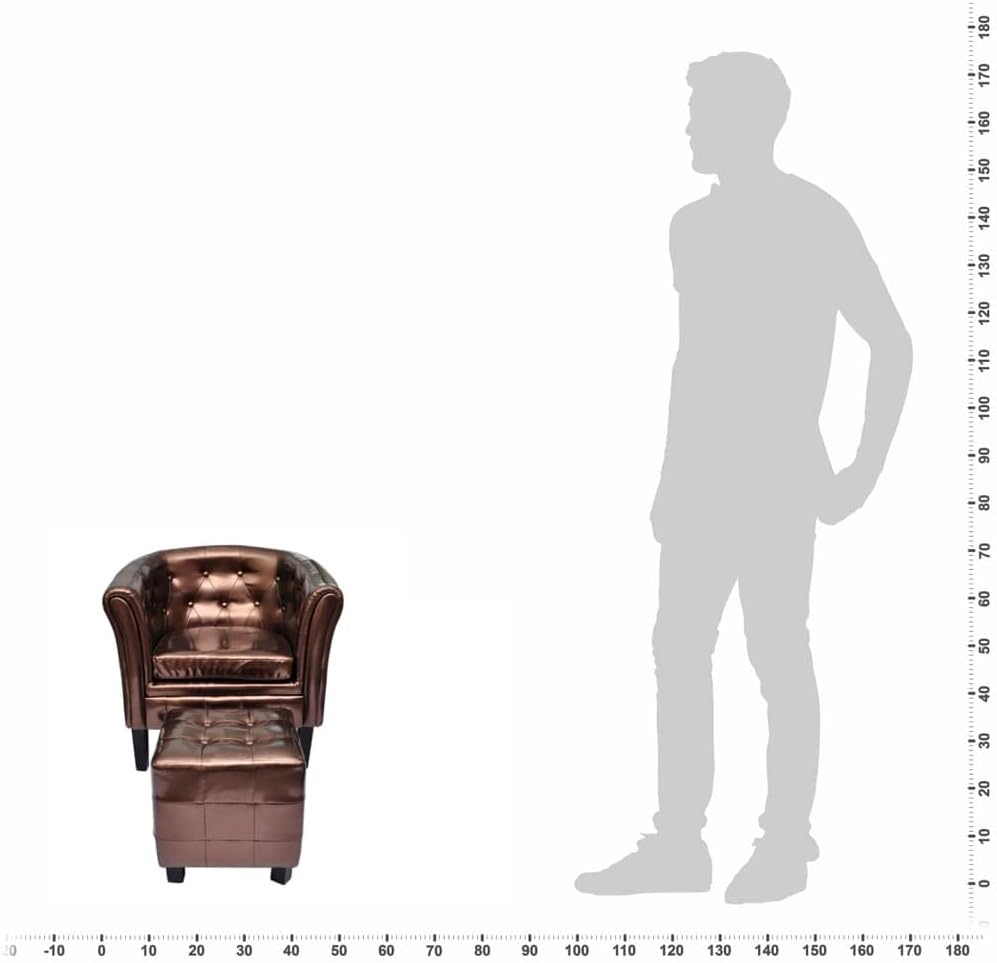 Tub Chair with Footstool Brown Faux Leather Living Room Chairs Lounge Chair Chair for Bedroom Suitable for Bedroom, Living Room, Patio.