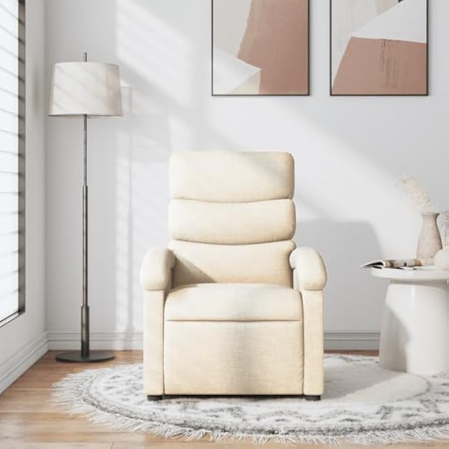 vidaXL Massage Recliner Chair for Adults, Single Theater Seating with Vibration Massage & Manually Adjustable Backrest/Footrest, Modern Reclining Sofa for Living Room, Cream Fabric