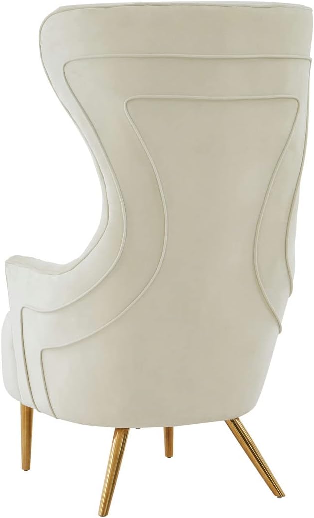 TOV Furniture Jezebel 19.7" Modern Velvet Wingback Chair in Cream