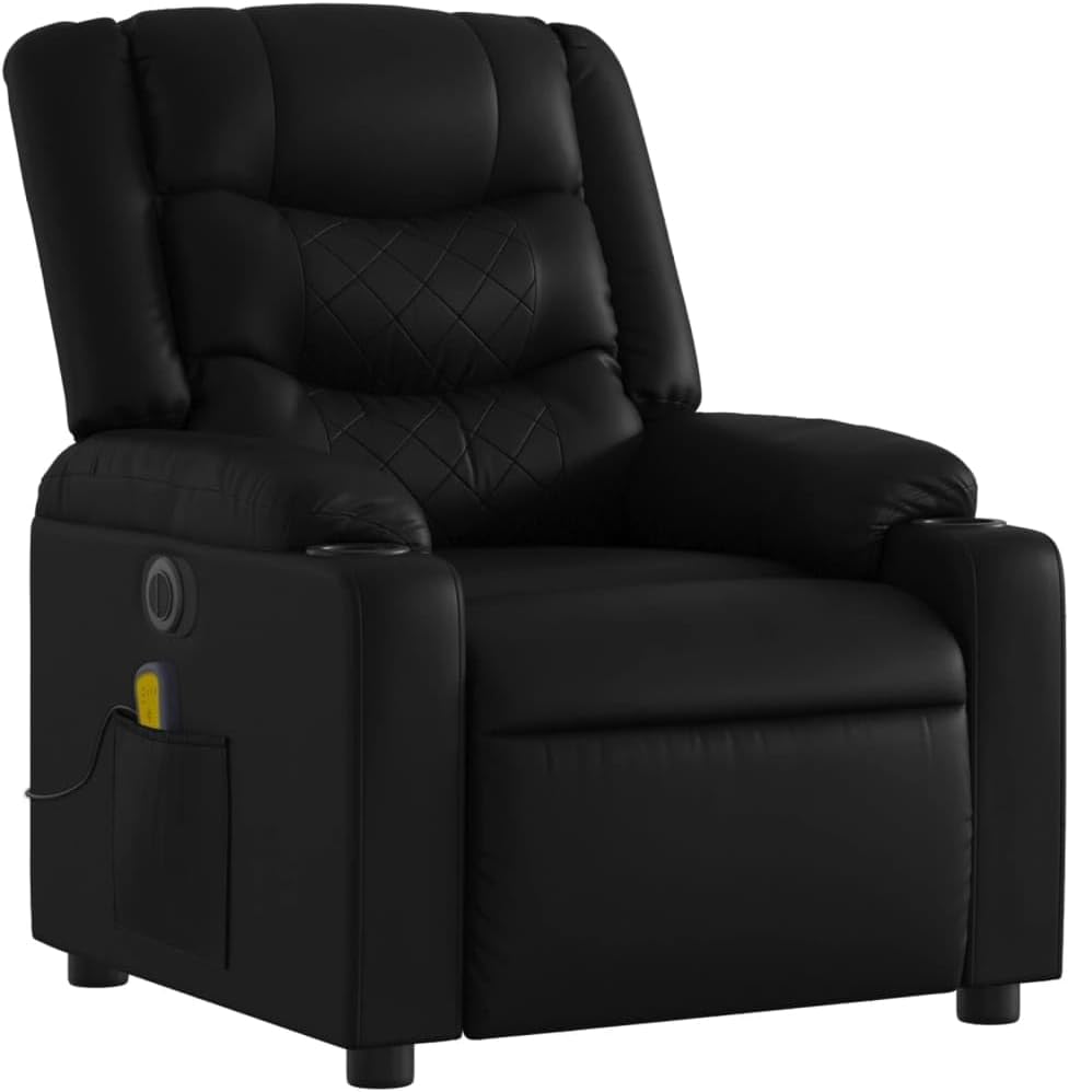 vidaXL Ergonomic Massage Recliner Chair-Adjustable Faux Leather Armchair w/Vibration, Manual Recline, Cup Holders for Living Room/Lounge-Gray