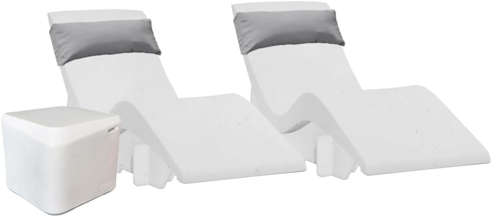 Aqua Outdoors Pool Chaise Lounge Chairs for Ledge & Shelf, Water-Weighted Pool Lounger for Depths Up to 9”, No Screw Plugs & Tools Needed, White Granite Ledge Lounger, Set of 2