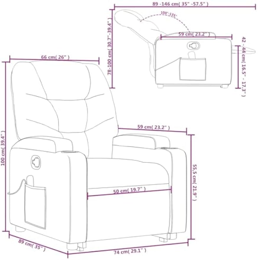 vidaXL Power Lift Massage Recliner Chair-Manual Recliner with Cup Holder/Armchair for Elderly-Dark Gray Fabric-Relaxing Lounge Armchair for Living Room, 3206043