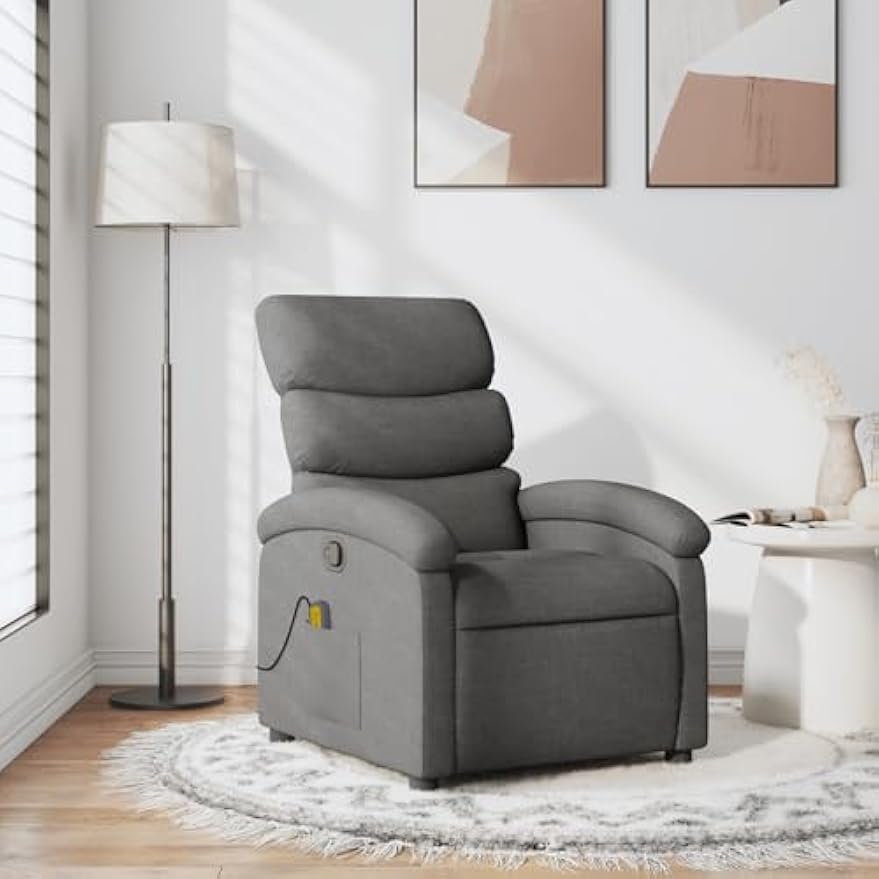 vidaXL Massage Recliner Chair for Adults, Single Theater Seating with Vibration Massage & Manually Adjustable Backrest/Footrest, Modern Reclining Sofa for Living Room, Dark Gray Fabric