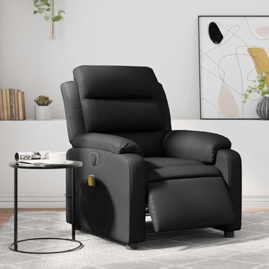 vidaXL Black Faux Leather Electric Massage Recliner Chair - Motorized Reclining Armchair with Vibration Massage and Storage Pocket for Living Room